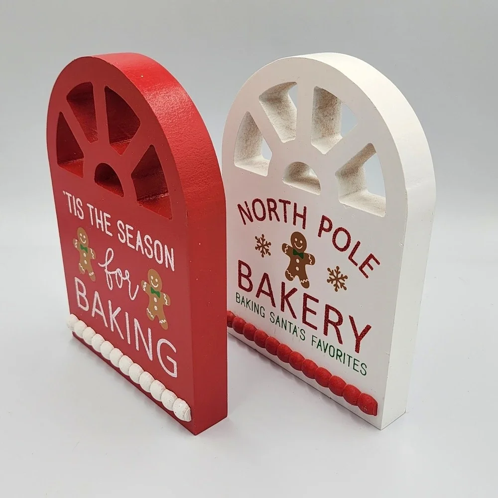 Gingerbread Bakery Baking Christmas Signs 2 Pc Set Wooden Tabletop 8.25